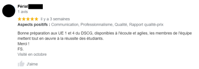 Bonne préparation aux UE 1 et 4 du DSCG. Disponibles, à l'écoute et agiles, les membres de l'équipe mettent tout en œuvre pour la réussite des étudiants.