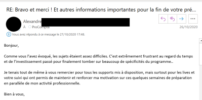 Je tenais  à vous remercier pour tous les supports mis à disposition, mais surtout pour les lives et votre suivi qui ont permis de maintenir et renforcer ma motivation.