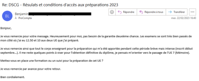 Je vous remercie ainsi que tout le corps enseignant pour la préparation qui m'a été apportée pendant cette période brève mais intense (inscrit début septembre).