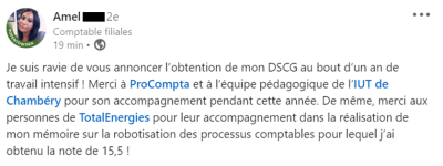 Merci à ProCompta et à l'équipe pédagogique de l'IUT de Chambéry pour son accompagnement pendant cette année.