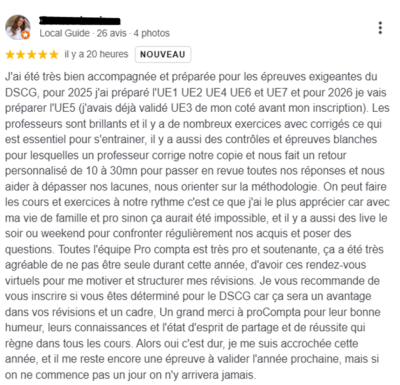 Un grand merci à ProCompta pour leur bonne humeur, leurs connaissances et l'état d'esprit de partage et de réussite qui règne dans tous les cours.